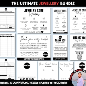 Bearbeitbares Schmuck Business Bundle | Pflegehinweise| Druckbare Halskette Display Karte | Bestellschein| Dankeskarten| Verpackung Einlagen Ohrring