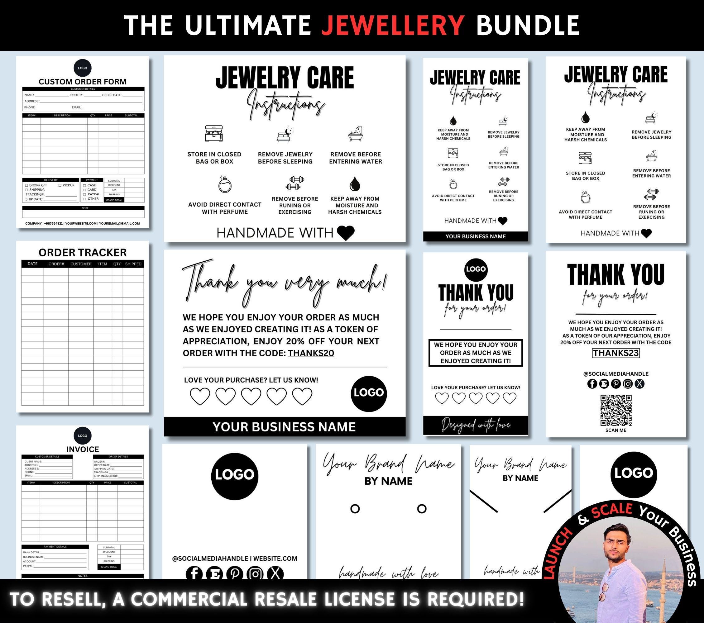 Editable Jewelry Business Bundle: Care Card, Thank You Card (Digital Download)