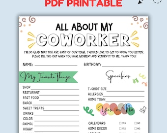 Employee Favorite Things Survey: Coworker Questionnaire (PDF Printable)