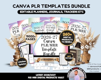 Canva PLR Templates Bundle, 15000+ Editable Planners, Journals, Trackers Templates, MRR Digital Products, Master Resell Rights, Plr Template