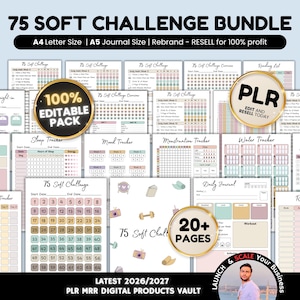 75 Soft Challenge Planner Templates for Resale PLR, Fitness Workout Planner 75 Soft Challenge PLR, 75 Soft Challenge Tracker Resell Rights