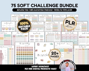 75 Soft Challenge Planner Templates for Resale PLR, Fitness Workout Planner 75 Soft Challenge PLR, 75 Soft Challenge Tracker Resell Rights