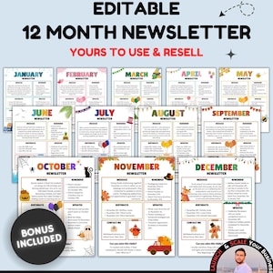 Monthly Classroom Newsletter: 12 Month Canva Template Bundle