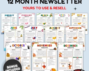Monthly Classroom Newsletter: 12 Month Canva Template Bundle