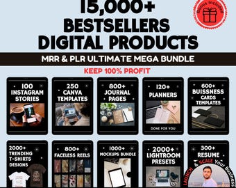 15000+ Resell Digital Products Bundle Ideal for Passive Income, Planners, Journals, Trackers, PLR MRR Digital Products Master Resell Rights