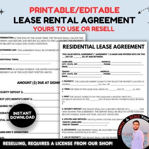 Rental Agreement Template Editable, Simple Lease Agreement Printable, Landlord Forms, Residential Housing Agreement PDF, Apartment Contract