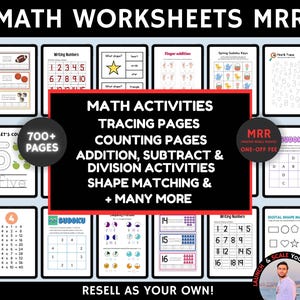 Diritti di rivendita master per insegnanti/ Schede di lavoro di matematica/ Schede di lavoro sui diritti di marchio privato per bambini/ Attività di tracciamento PLR MRR