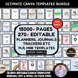 Canva PLR Templates Bundle, 250+ Planners, Journals, Trackers, MRR Digital Products, Master Resell Rights, PLR Editable Templates