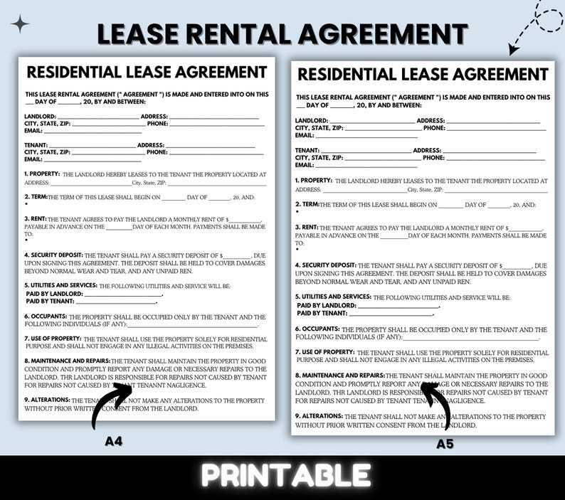 Editable Rental Agreement Template: Simple Lease, Landlord Forms (PDF ...