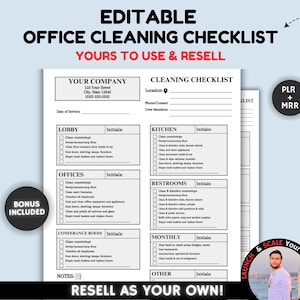 Office Cleaning Checklist, Cleaning Checklist for Cleaning Service, Weekly Monthly Cleaning Schedule, Canva PLR Template, Mrr Plr Templates