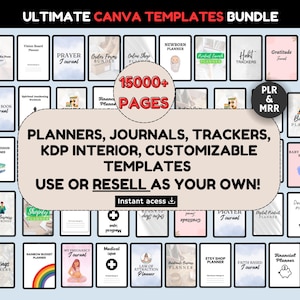 15000+ Pages Canva Template Bundle, Canva PLR Templates, Planners, Journals, Trackers, Printable, Master Resell Rights, MRR PLR Products