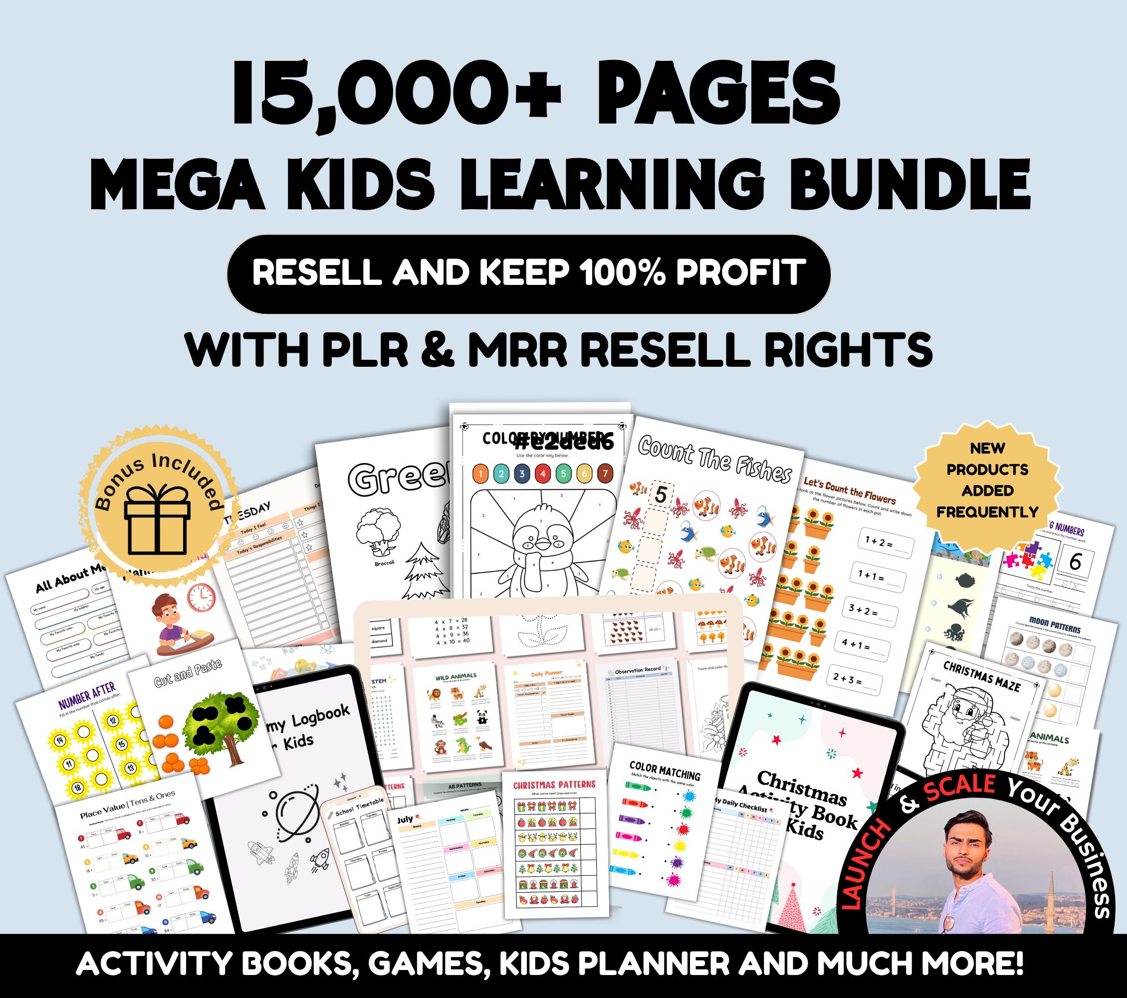 PLR Kids Education Resources Teachers Parents Worksheets For Kids Classroom Activities, DFY Digital Product Bundle MRR Master Resell Rights