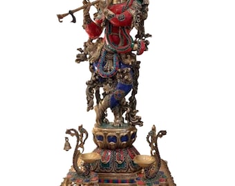 Brass Sri Krishna idol | Lord Krishna Idol | Hindu Religious Decor | Traditional Indian Sculpture | Spiritual Home Decoration MADE TO ORDER
