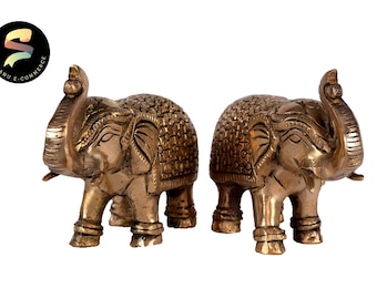 Brass Elephant Pair | Decorative Brass Elephants | Handcrafted Elephant Figurines | Indian Home Decor | Elephant Statues for Living Room