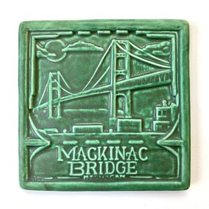 Mackinac Bridge Ceramic Art Tile - Mighty Mac Michigan Landmark for Home Decor and Backsplash