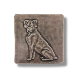 Boxer Dog Tile in Sepia Glaze 4x4 inch