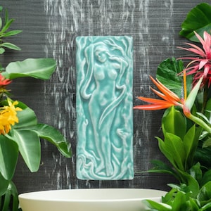 Vintage-Inspired Bather in Woods Ceramic Wall Tile - Handmade Craftsman Cottagecore Art Sculpture