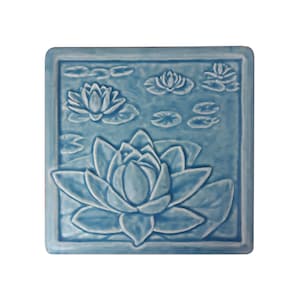Craftsman-Inspired Water Lily Ceramic Tile: 6x6 Floral Art for Living Room & Bedroom Wall Decor
