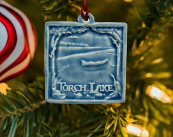 Torch Lake Ornament Michigan gift Torch Lake Sandbar Holiday Ornament Beach Vibe Ceramic Ornament