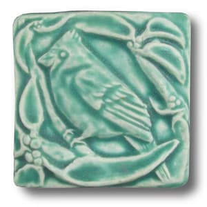 Vintage Cardinal Ceramic Tile: Collectible Craftsman Bird Art for Cottage Core Wall Decor