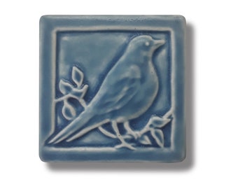 Robin  Art Tile is a Craftsman Style Porcelain Ceramic Art piece perfect for Boho Decor, Wall Art, Bedroom Decor, fireplace tile, garden art