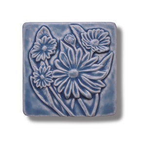 Daisies Tile Craftsman Style Decor ideas Cottage Core Tile Art Wall Sculpture Inspired Vintage Ceramic Art tile Boho decor handmade Michigan