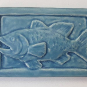 Bass Art Tile Dad Gift Tile Fish Art Vintage Style Bass Wall Art Fishing Gift Cottage Core Bass Lakeside Living man cave decor Freshwater Blue
