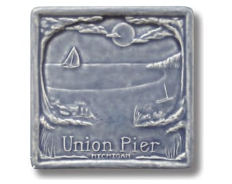 Union Pier, Michigan Tile Art 6x6: ceramic tile craftsman style that celebrates the beautiful cities & destinations of Michigan