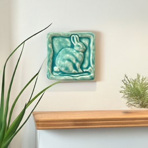 Rabbit Art Tile Craftsman Style Cottage Core Rabbit Lover Bunny Art Ceramic Wall Decor Ideas Boho Decor Arts and Crafts Tile Vintage Design