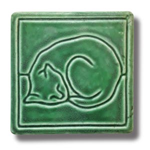 Azulejo cerámico con diseño de gato lineal - Mosaico verde en relieve para revestimiento de paredes, ideal para amantes de los gatos.
