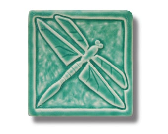 Dragonfly Art Tile 6x6" Ceramic wall sculpture Craftsman style Arts and Crafts vibe