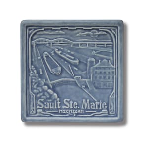 Sault Ste. Marie, Michigan (Soo Locks) Art Tile 6x6: ceramic craftsman tile that celebrates the beautiful cities & destinations of Michigan