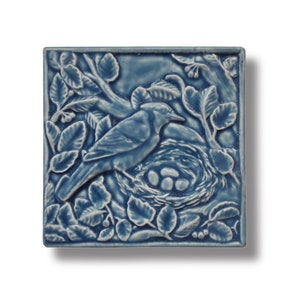 Handmade Ceramic Bluejay Tile - Craftsman Style Wall Art - Michigan-Inspired 6x6 Interior Decor