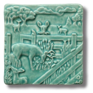 Deer in Garden Art Tile Nature theme Fawn home decor
