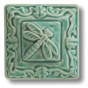 Dragonfly Floral Ceramic Art Craftsman style Tile