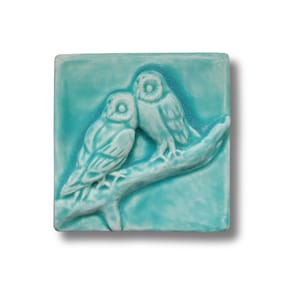 Owl Friends Tile Owl Lovers Gift Craftsman Style Art Ceramic Decor Ideas Owl Wall Art Vintage Owl Design Owls in tree