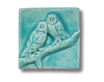 Owl Friends Art Tile Owl Lovers Gift Craftsman Style Art Ceramic Decor Ideas Owl Wall Art Vintage Owl Design Owls in tree