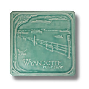 Wyandotte Michigan Ceramic Art Tile craftsman style clay boho wall art decor  cottage core down river style Detroit river Wyandotte gift