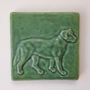 Labrador Retriever Art Tile 4x4 Ceramic wall art Wall sculpture Arts and Crafts Craftsman vibe Leaf Green glaze