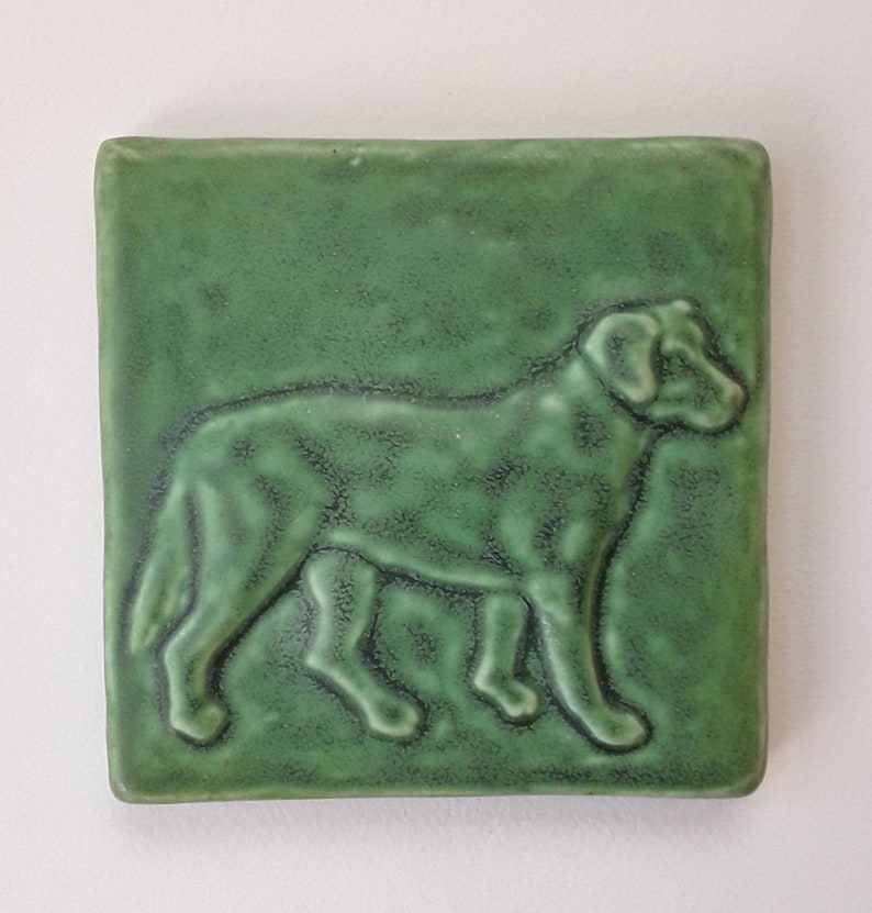 Labrador Retriever Art Tile 4x4 Ceramic wall art Wall sculpture Arts and Crafts Craftsman vibe Leaf Green glaze