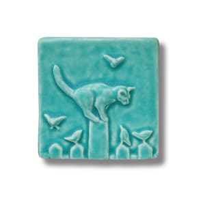 Carrelage chat chat sur clôture Carrelage artistique drôle cadeau pour amoureux des chats Sculpture de chat en carrelage Arts and Craft, cadeau pour artiste
