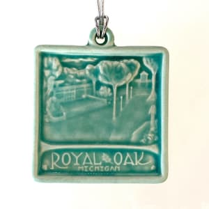 Royal Oak ornament ceramic art Michigan gift made in Michigan theme Michigan art Michigan gift ceramic tile shop whistling frog tile