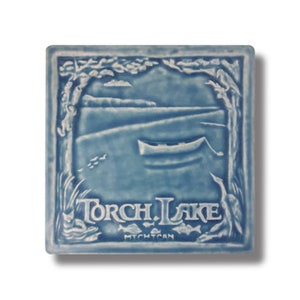 Torch Lake, Michigan Art Tile 6x6, Michigan made tile, Craftsman style, Michigan Gifts, lakehouse art, beautiful blue tiles, torch lake sand