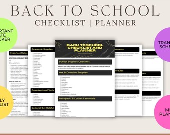 Planer powrotu do szkoły dla rodziców i uczniów | Lista kontrolna przyborów szkolnych do druku, planer posiłków, planer zajęć | Pobierz plik PDF w wersji cyfrowej