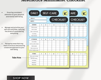 Prosty niebieski żółty planer listy kontrolnej samoopieki, zaokrąglony planer, codzienny organizer, planer dobrego samopoczucia, dziennik zdrowia psychicznego