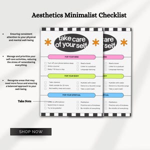 Lista ilustrativa de autocuidado en gris y negro, imprimible para pared, póster de amor propio, póster de salud mental