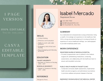 Szablon CV pielęgniarki Peach, nowoczesny projekt CV, prosty układ CV, aplikacja o pracę, profesjonalne CV