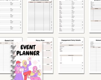 Przewodnik i arkusze kalkulacyjne dla organizatorów wydarzeń | Cyfrowy szablon planowania wydarzeń | Wesele, urodziny, impreza firmowa | Plik PDF do druku