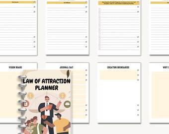 Wet van aantrekking planner, digitale wet van aantrekking dagboek, manifestatieplanner afdrukbaar, werkboek overvloed, welvaartplanner.