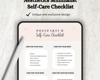Beżowa estetyczna lista kontrolna pielęgnacji po porodzie, prezent dla nowej mamy, planer po porodzie, prezent na baby shower, prezent na macierzyństwo